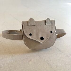 Zara Girls Faux Suede Fox Belt Bag Taupe Silver Buckle Adjustable Waist Pouch
